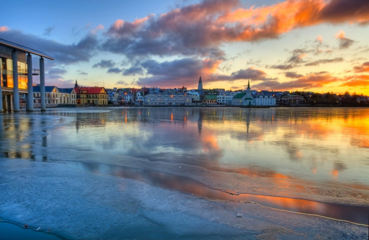 Reykjavík - Tjörnin - sólsetur